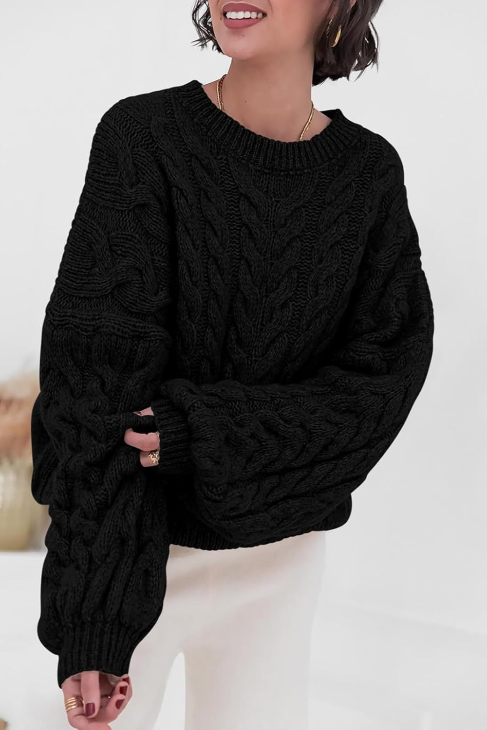 Vintage Grobstrickpullover mit Zopfmuster