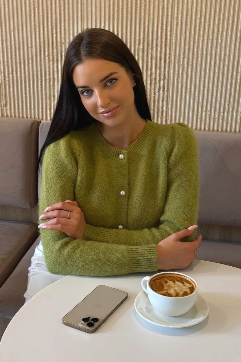 Cárdigan de punto de manga larga relajado y minimalista sólido