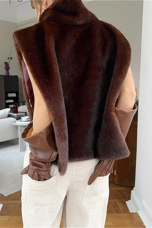 Solider Rollkragen Flauschige Ärmellose Weste