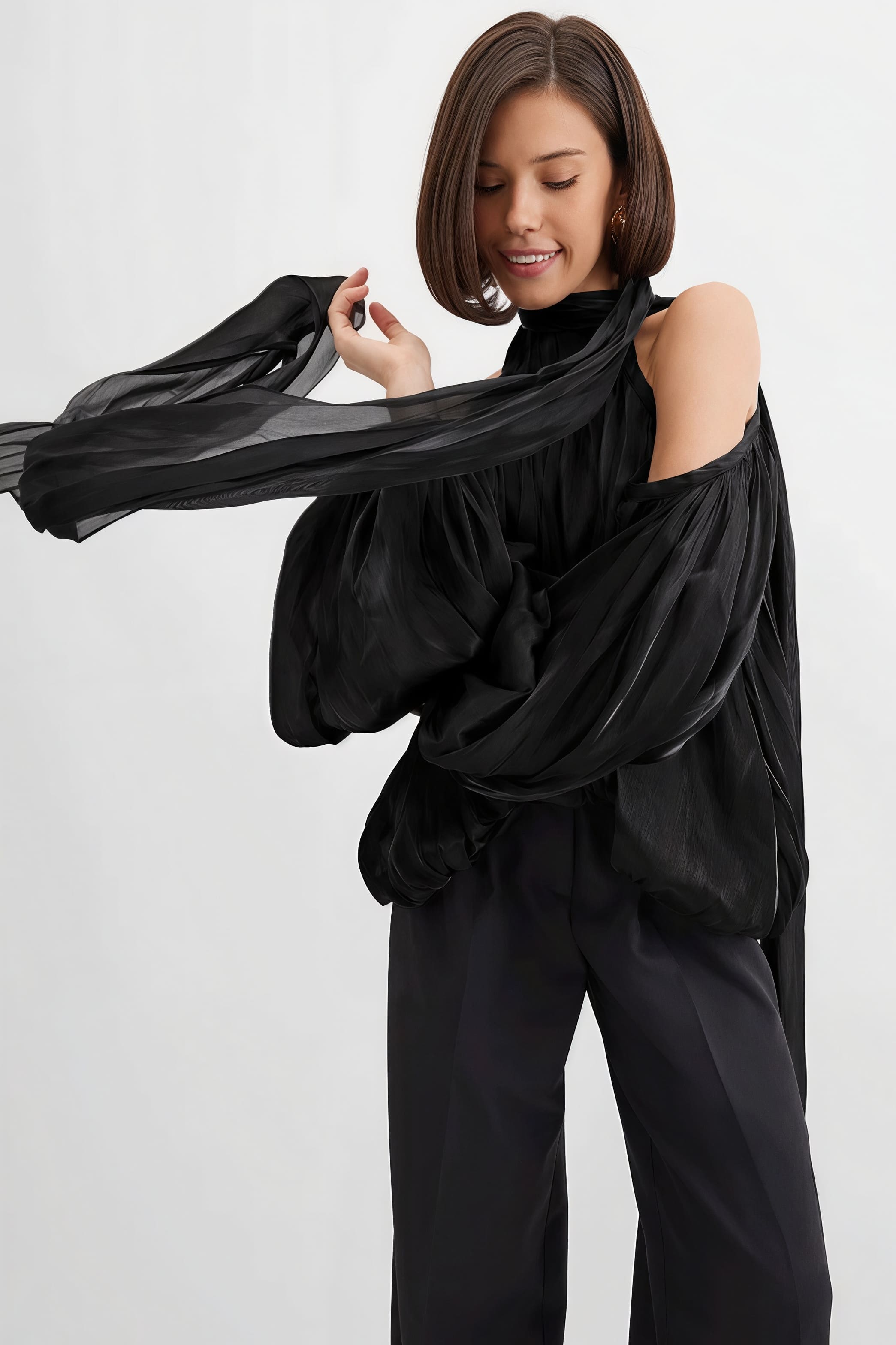 Einzigartiges Design Schulterfreie Bluse mit langen Ärmeln