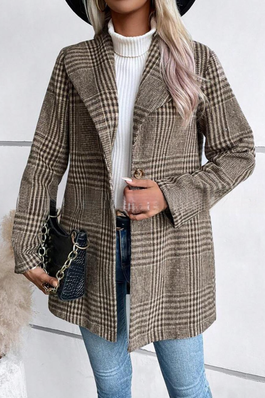 Veste élégante ajustée en tweed à col cranté
