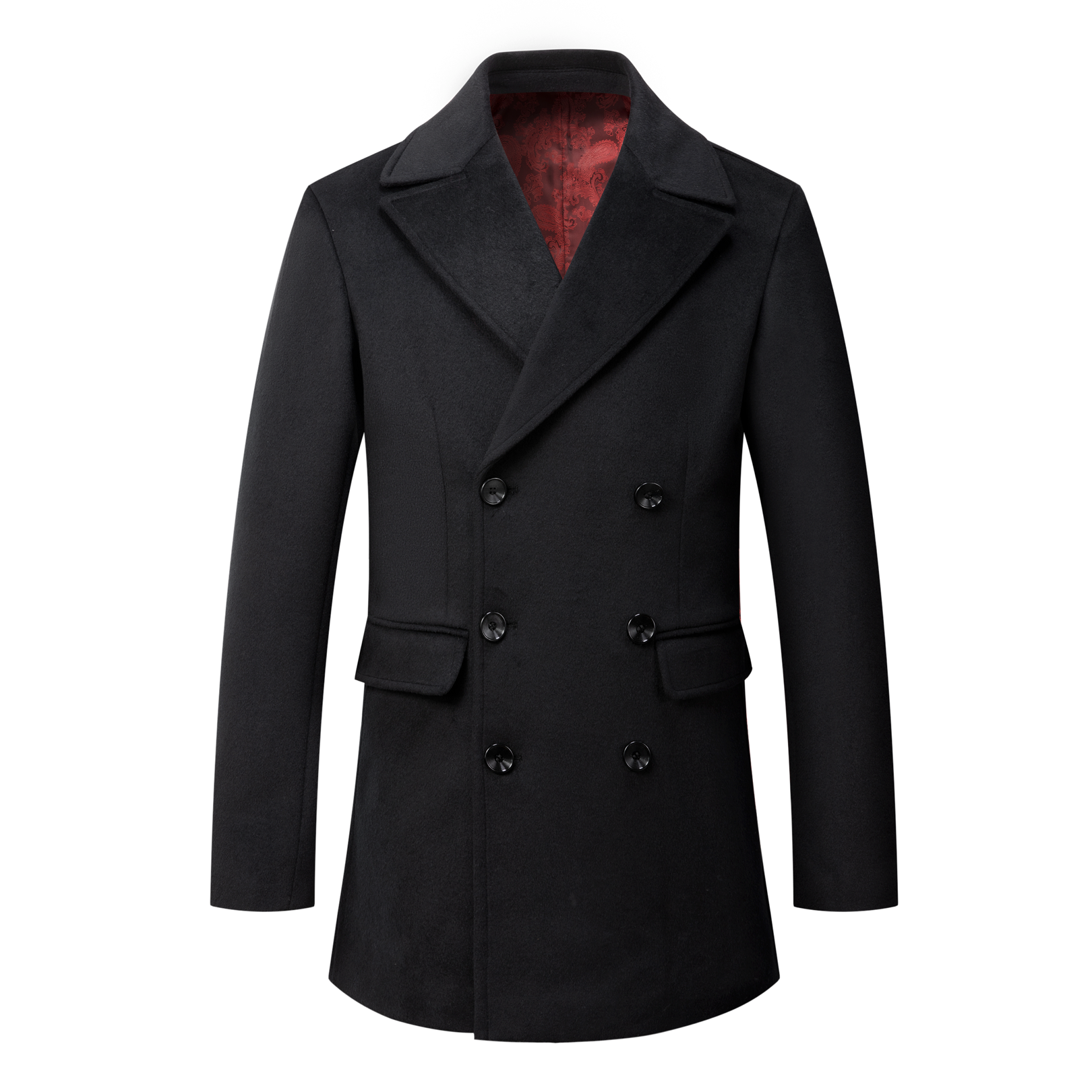 Shelby – Manteau long en laine homme, doublure rouge