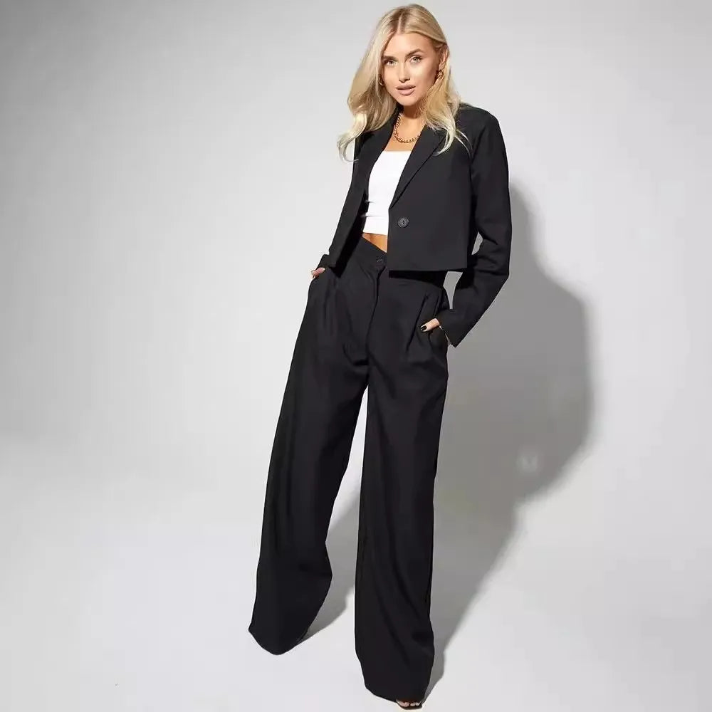 Spring Slim Wide Leg Pants Office Two Piece Set
