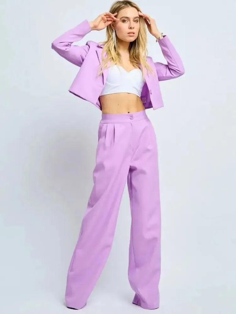 Spring Slim Wide Leg Pants Office Two Piece Set