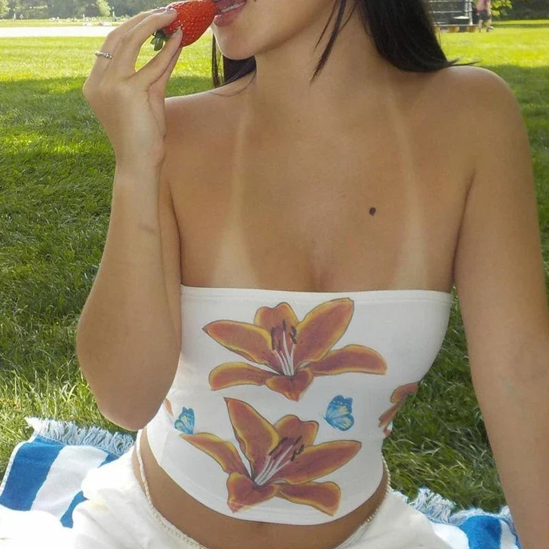 Floral Wrap Bandeau Crop Top