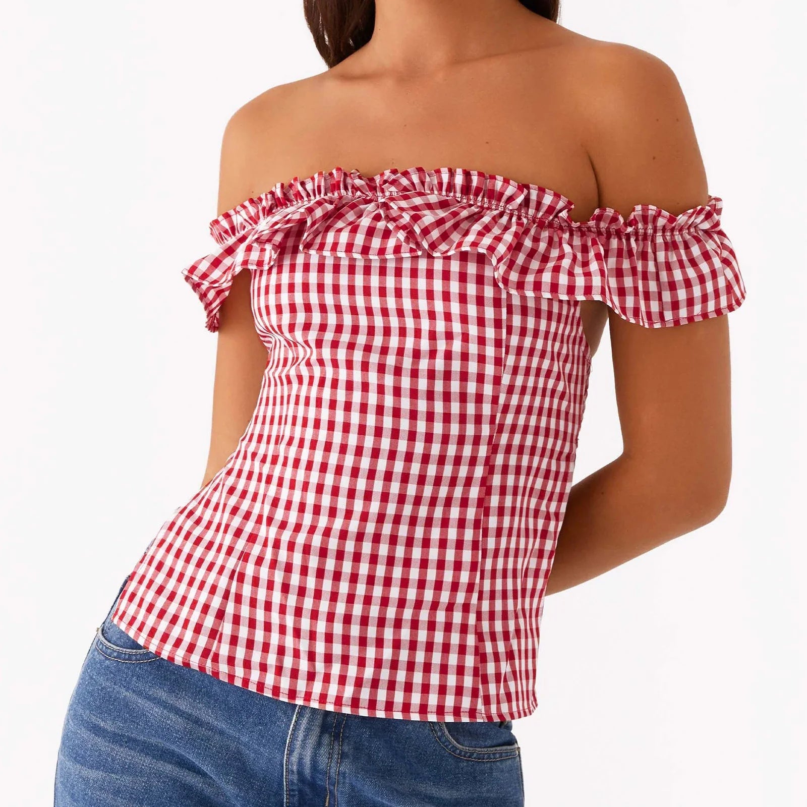 Gingham Square Neck Crop Top