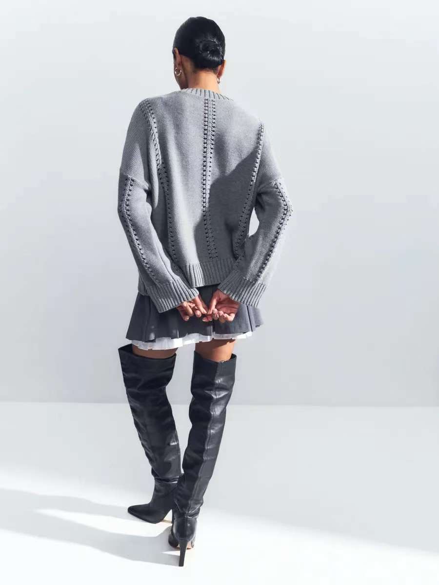 Maglione girocollo lavorato a maglia traforata casuale