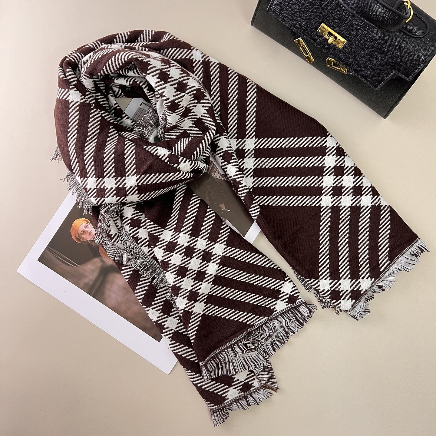 Classic Checkered Wool Blend Scarf