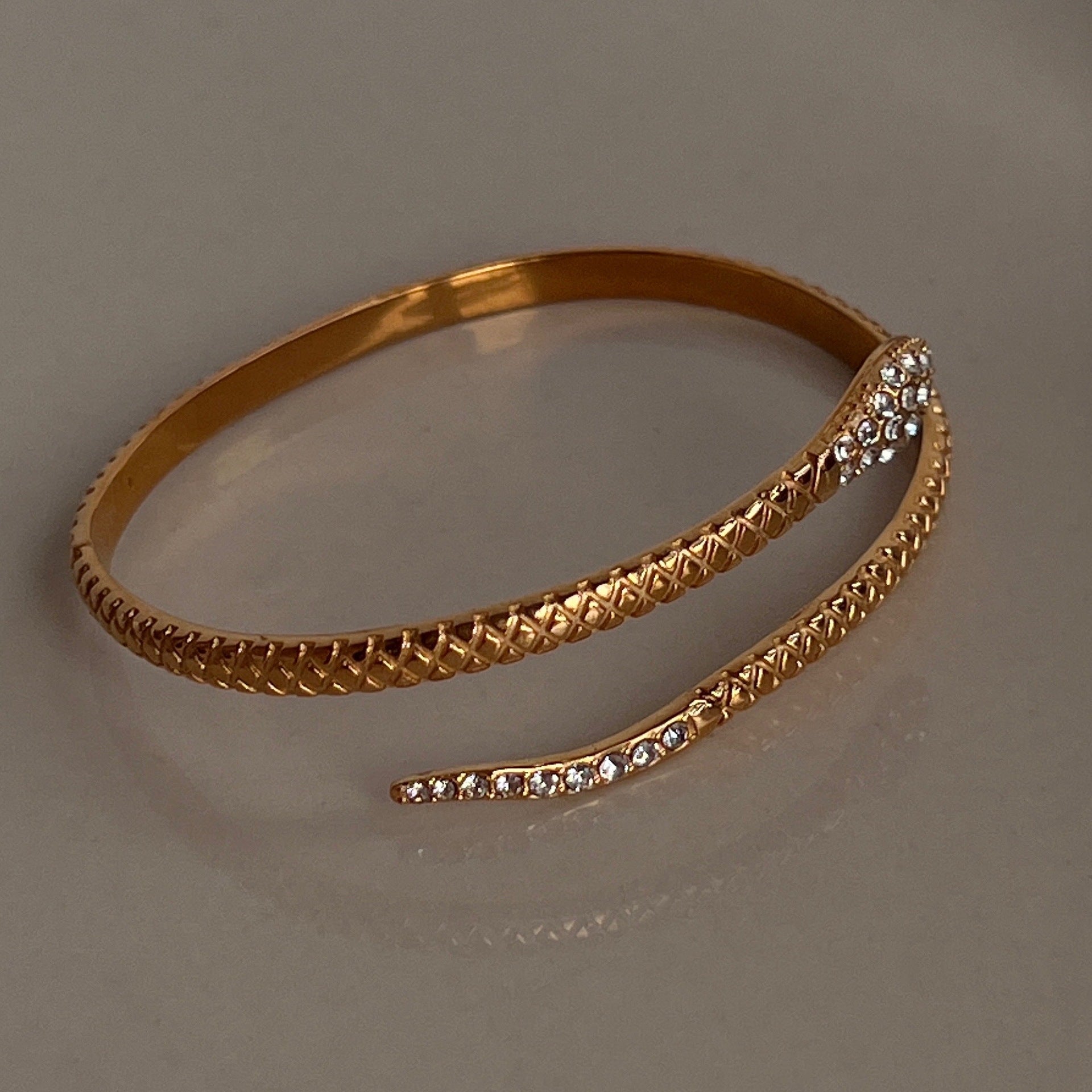 18K Plated Titanium Steel Zircon Snake Open Bracelet