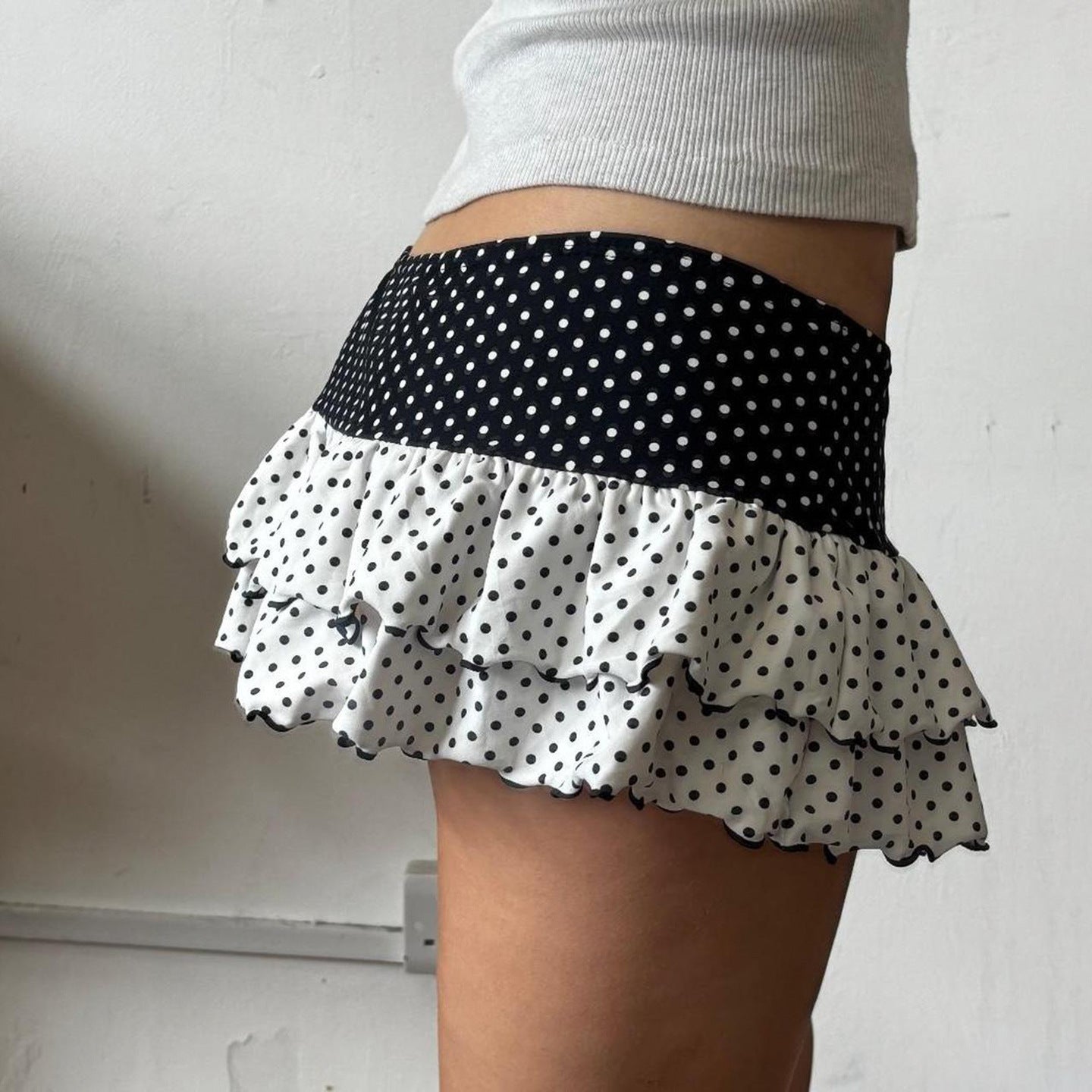 Punkte-Patchwork Farbblock Niedlicher Stufiger Schlanker Minirock