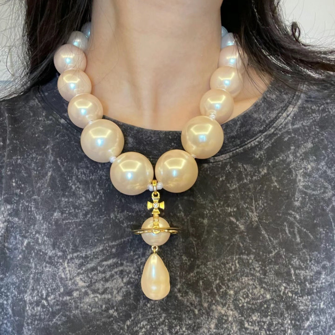 Big Pearl Drop Pendant Vintage Baroque NeckLace