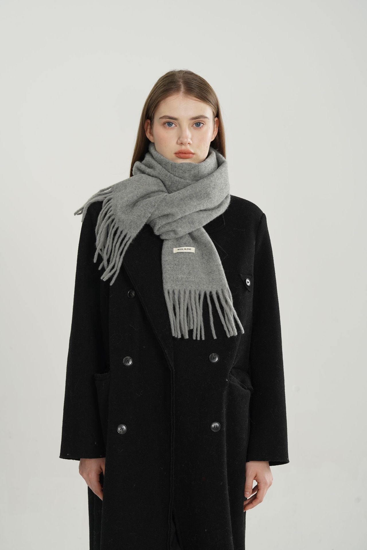 Woven Fringe Wool Blend Scarf