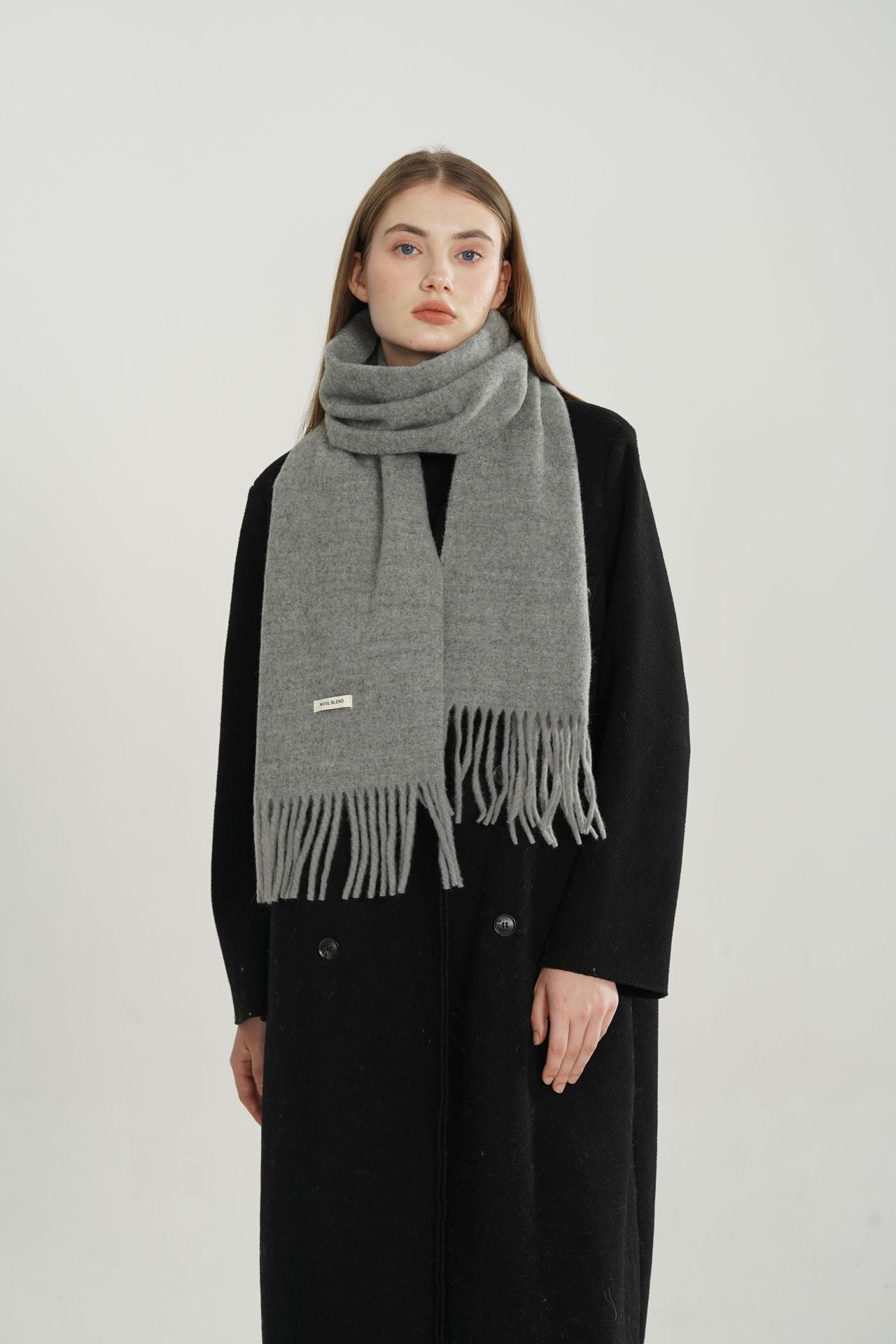 Woven Fringe Wool Blend Scarf