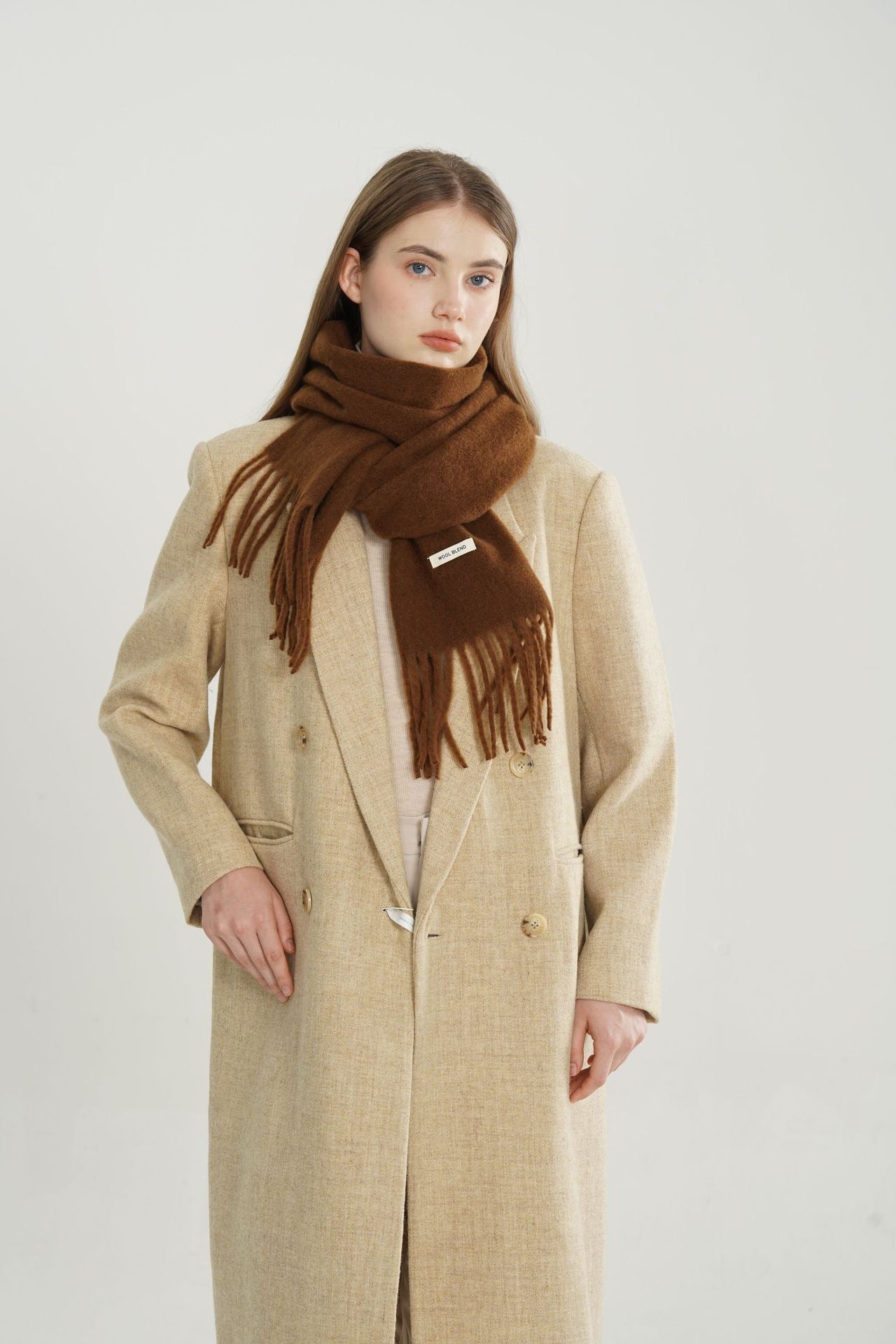 Woven Fringe Wool Blend Scarf