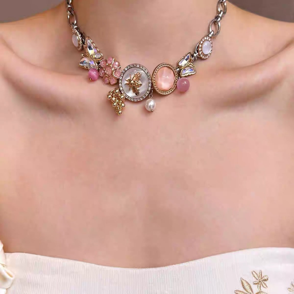 Collana Impilabile con Perline Preziose d'Epoca