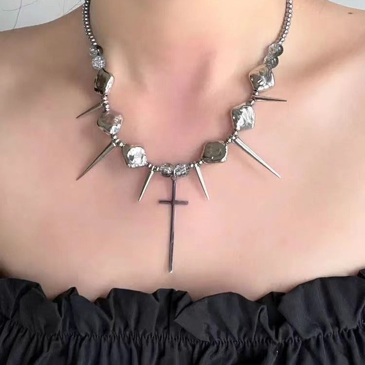 Cross Rivet Punk Titanium Steel NeckLace