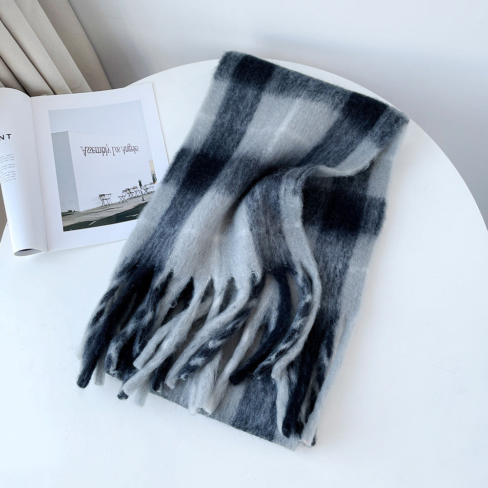 Plaid Mohair Blend Scarf