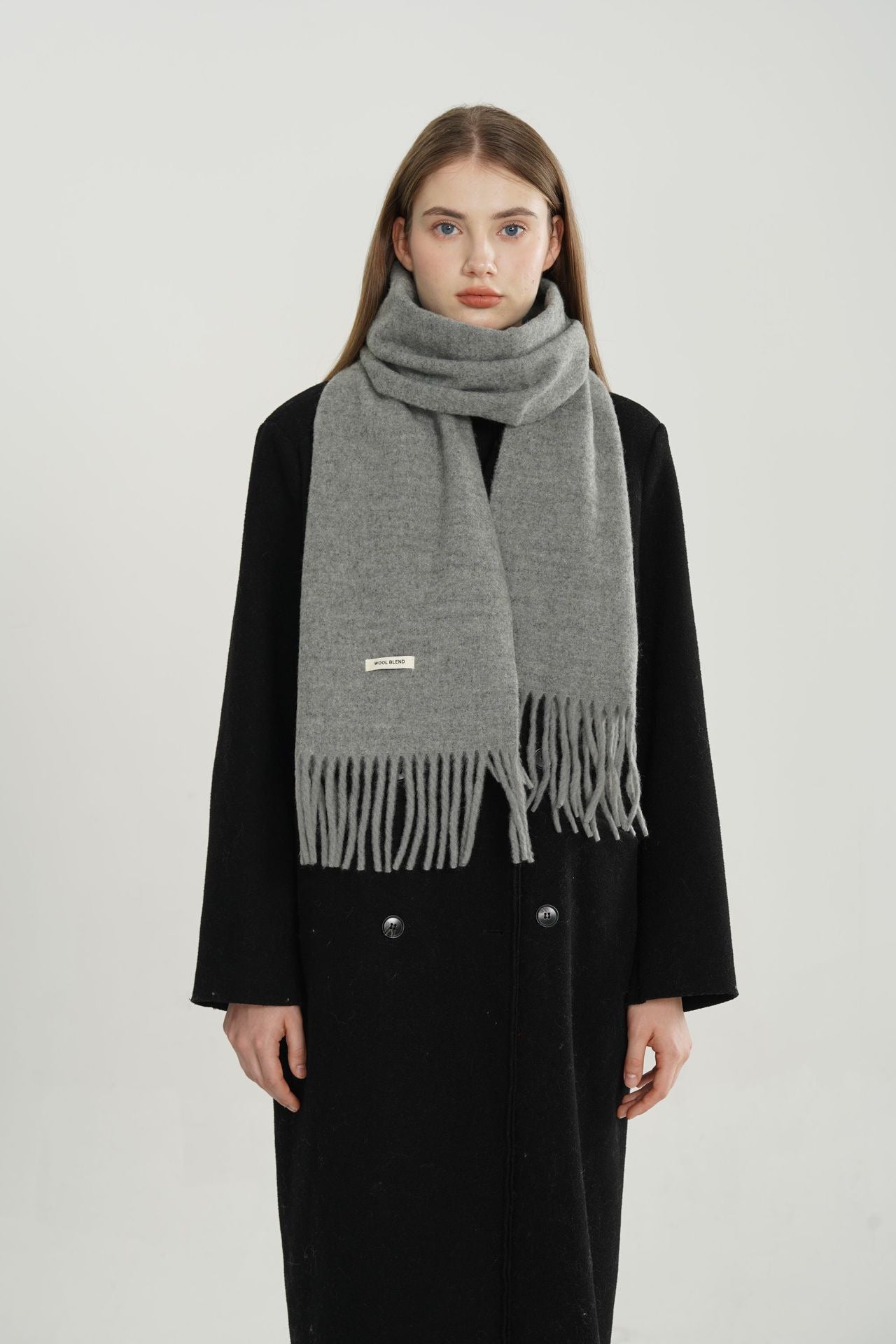 Woven Fringe Wool Blend Scarf