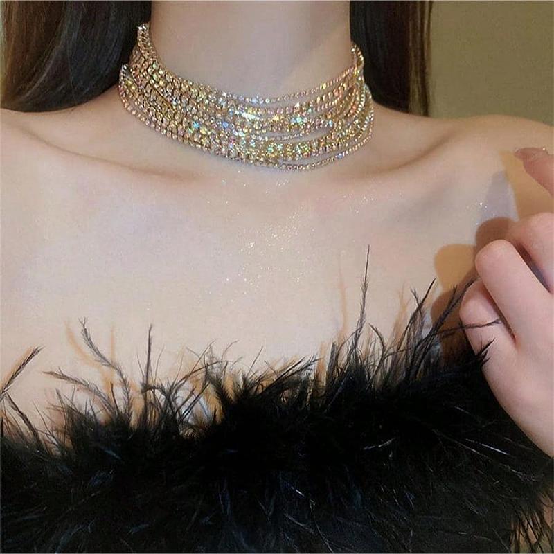Collier écologique brillant à plusieurs rangées de strass