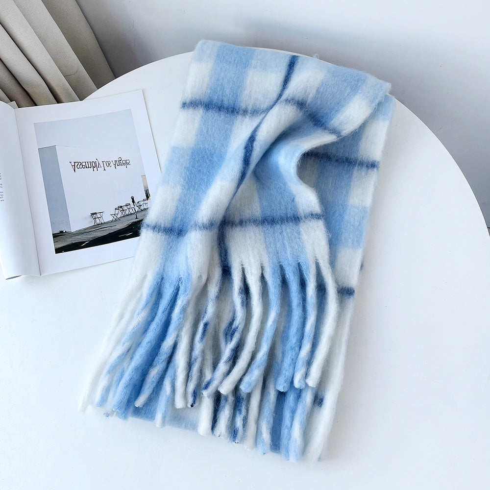 Plaid Mohair Blend Scarf