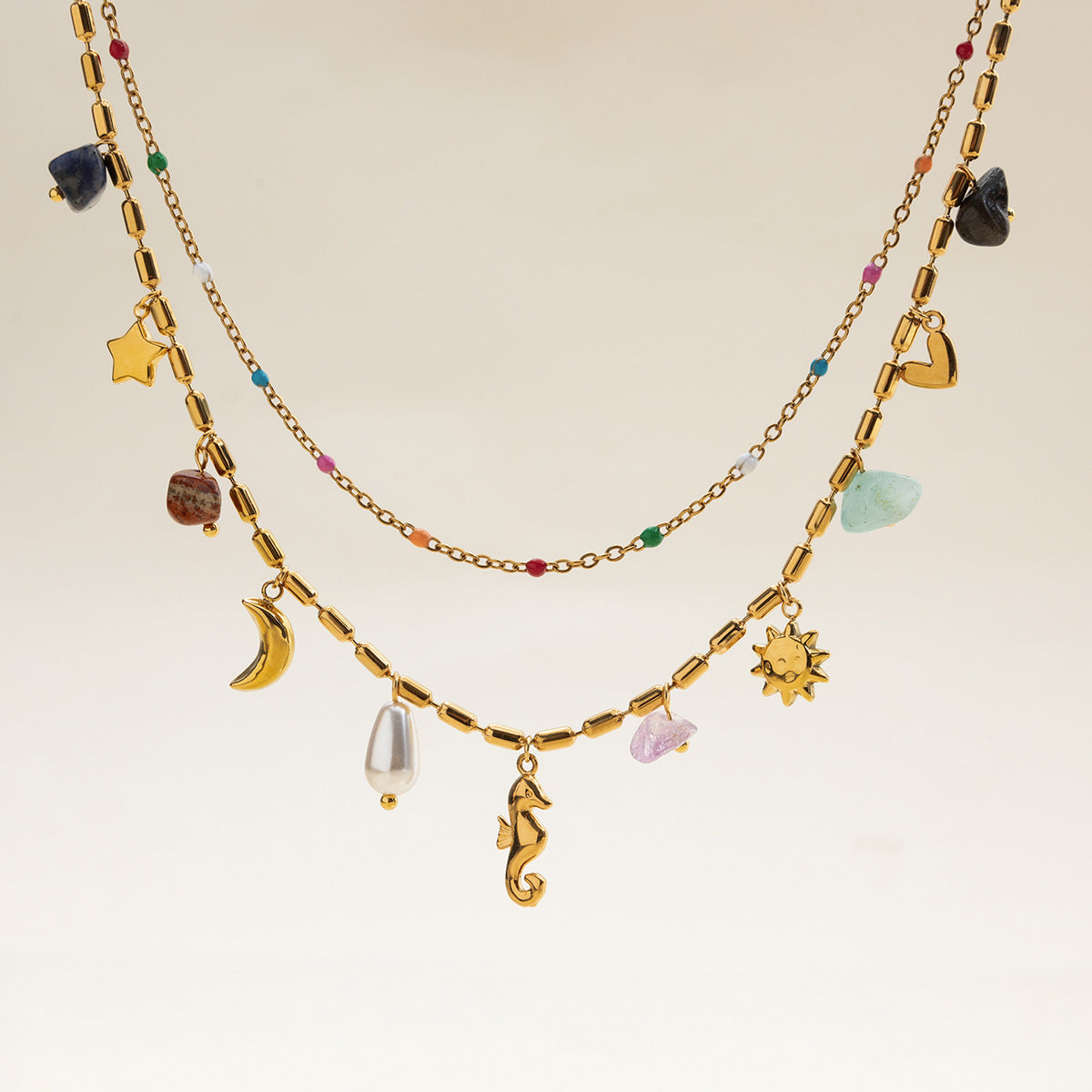 Collana a doppio strato in acciaio titanio stile oceano