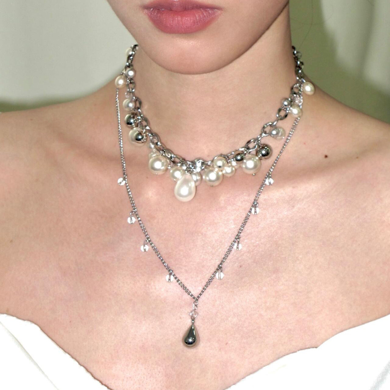 Waterdrop Pearl Double Layer Stackable NeckLace