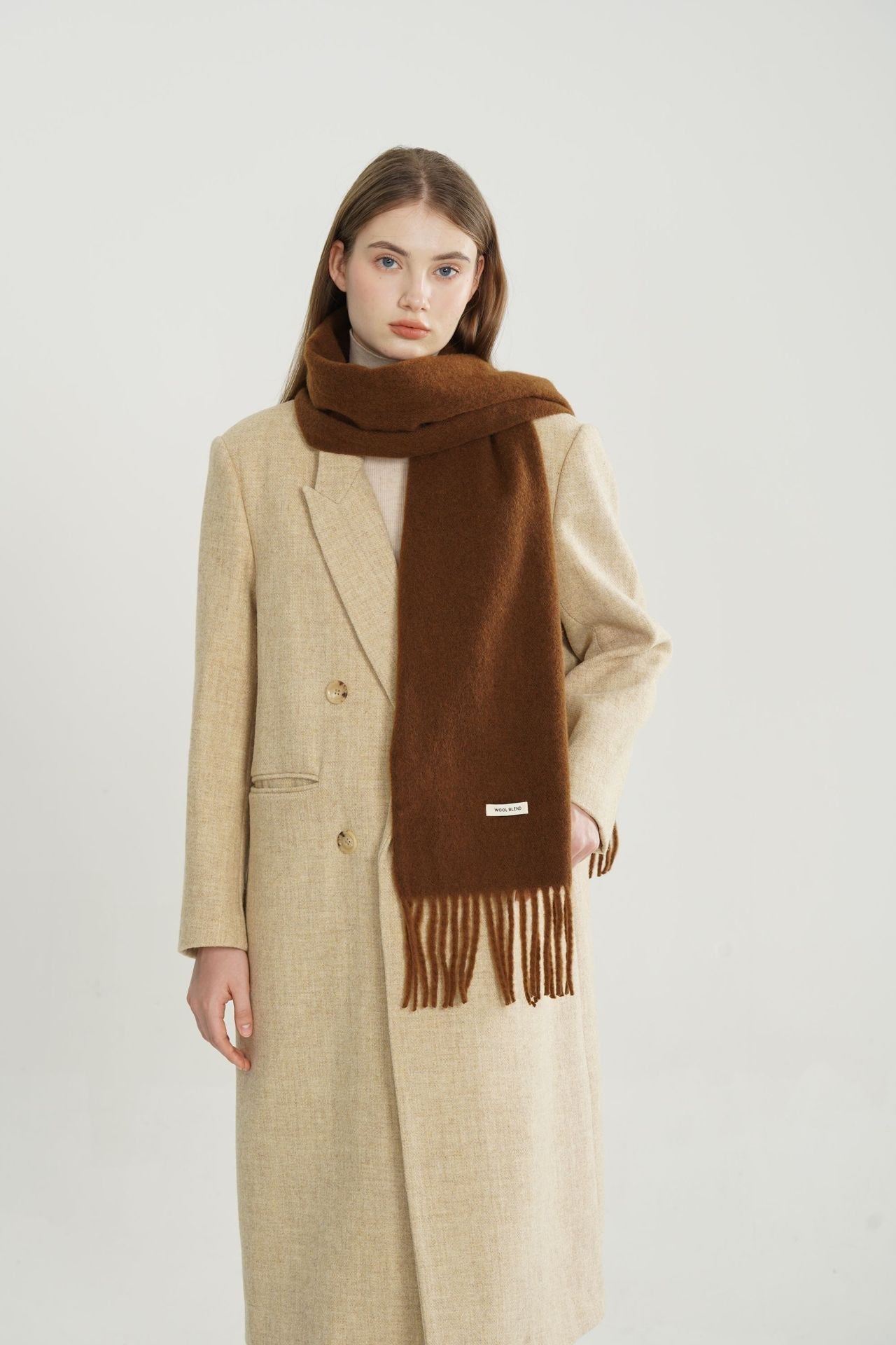 Woven Fringe Wool Blend Scarf