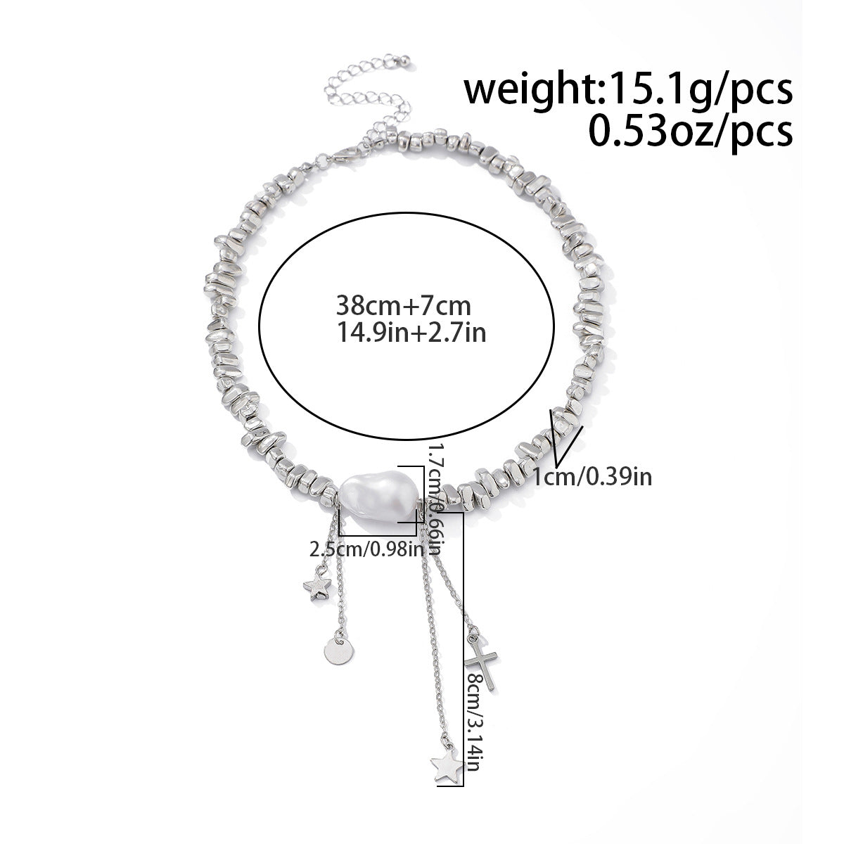 Collana Minimalista con Croce a Stella Irregolare e Nappina di Perline