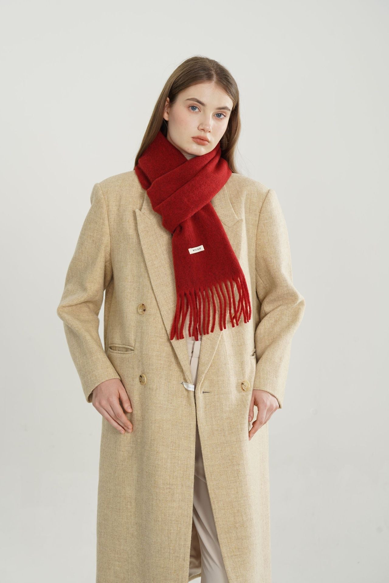 Woven Fringe Wool Blend Scarf