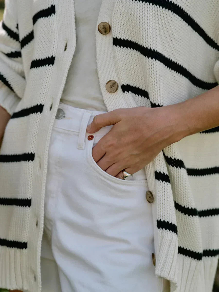 Striped V-Neck Knit Cardigan
