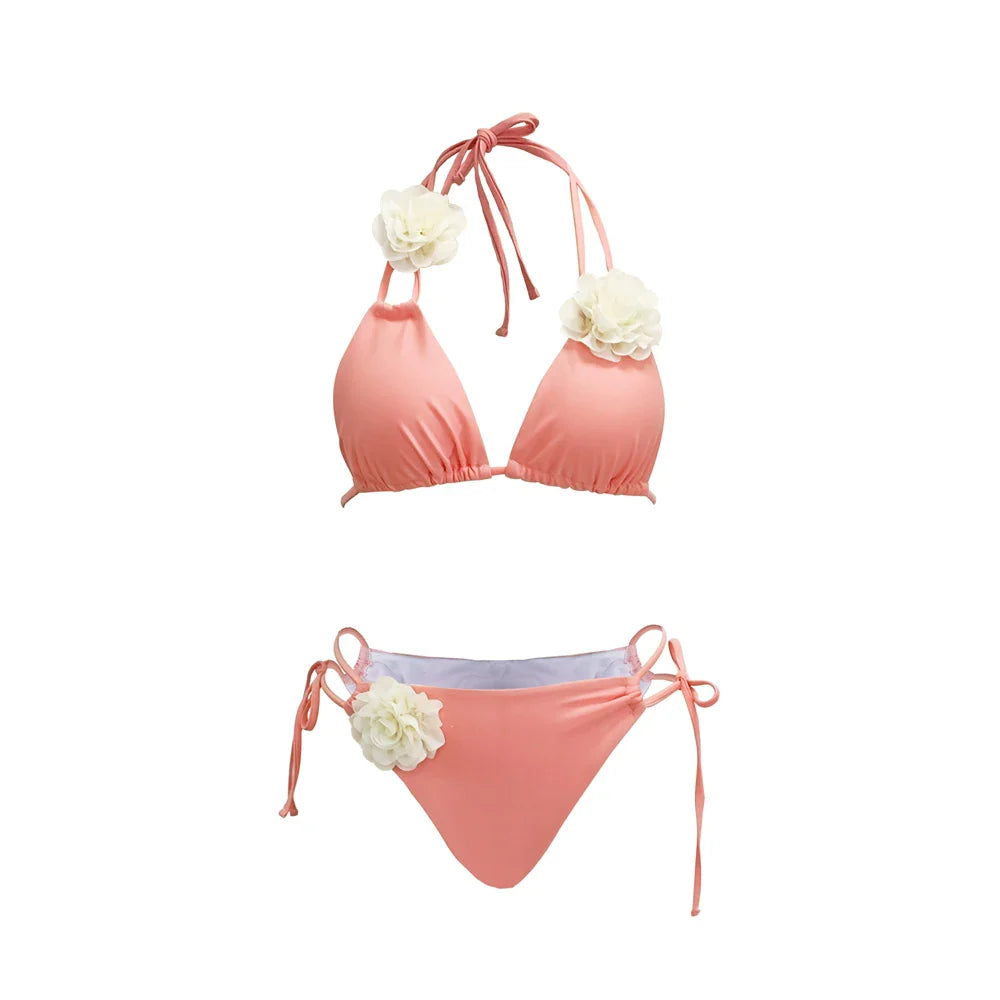 3D Floral Halter Bikini Set