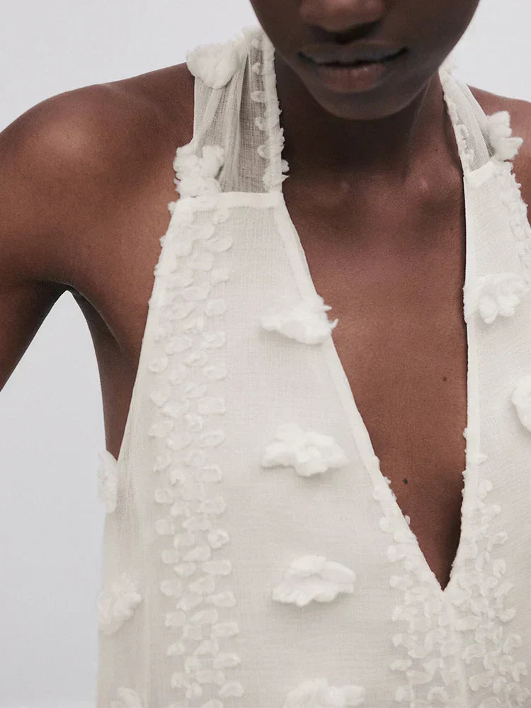 Trägerkleid mit Blumenmuster und Netzstoff im Bohème-Stil