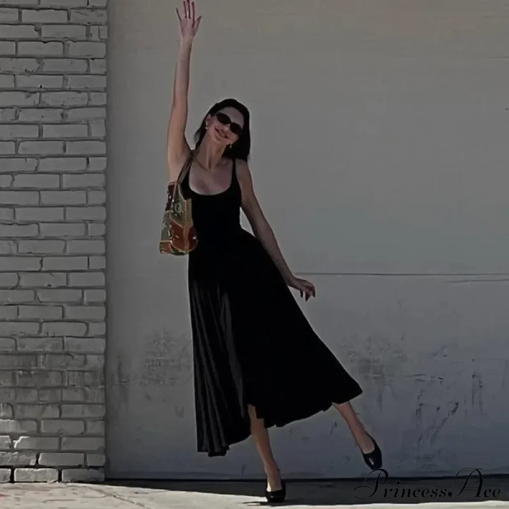 A Line Sleeveless O Neck Summer Casual Party Beach Club Midi Dress