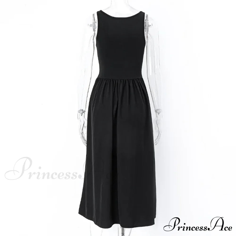 A Line Sleeveless O Neck Summer Casual Party Beach Club Midi Dress