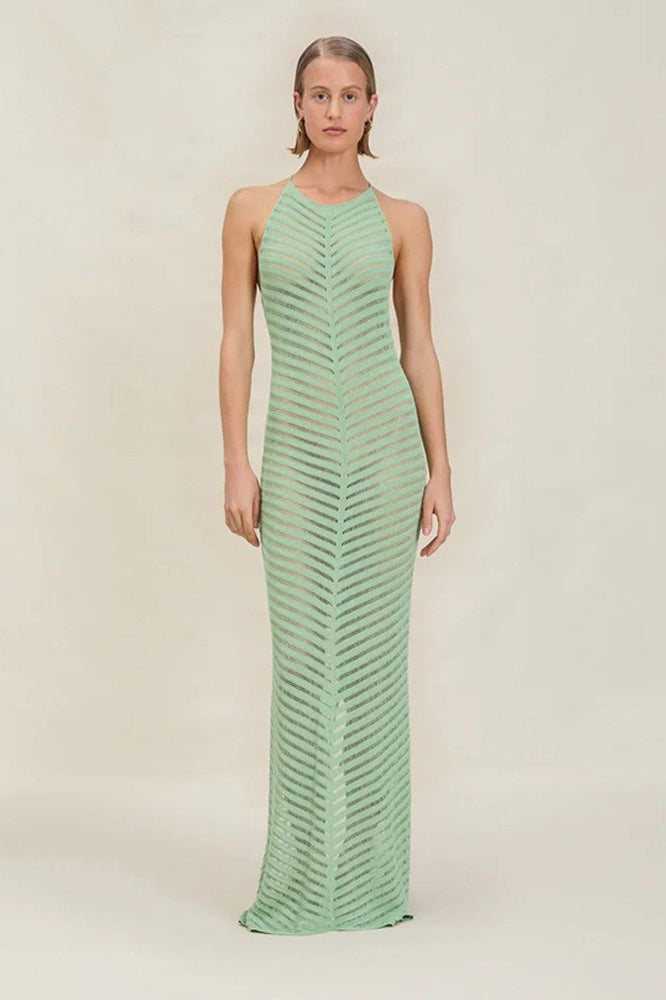 Vestido ajustado de punto con cuerpo hueco y cintura alta estilo bohemio