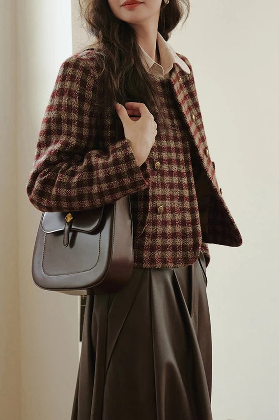 Chaqueta antigua de cuadros con un solo botón