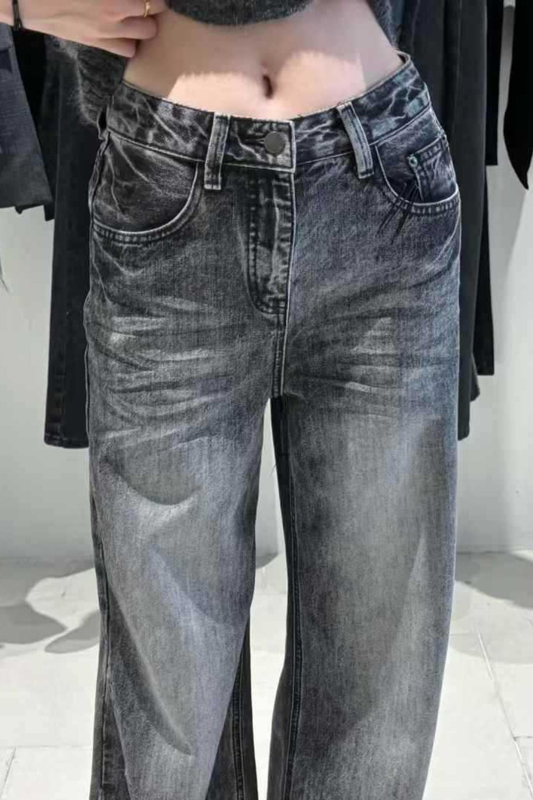 Jean droit large à jambe large lavé vintage