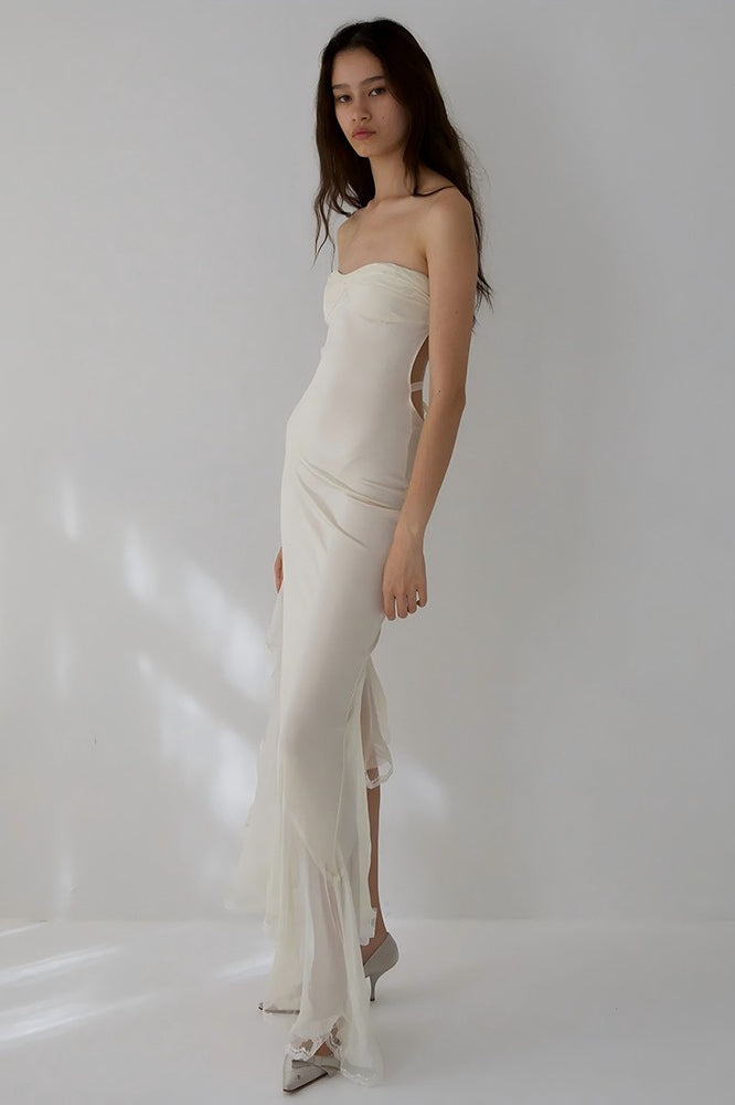 Asymetrické dlouhé bohémské šaty bez ramínek