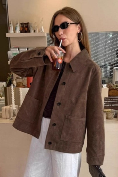 Brown Suede Notch Lapel Jacket