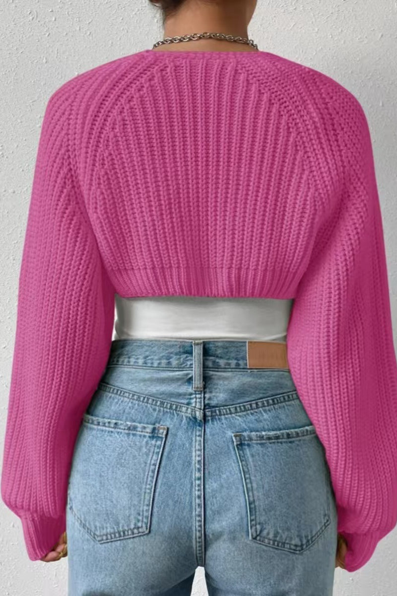 Gerippter Strick-Cardigan mit langen Ärmeln