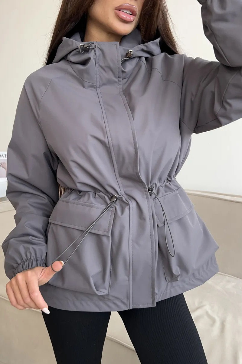 Waterproof Hooded Drawstring Loose Casual Outdoor Hiking Jacket