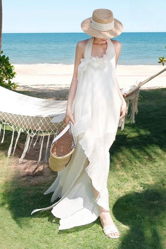 Träger Elegantes Schlankes 3D Blumen Maxi-Kleid