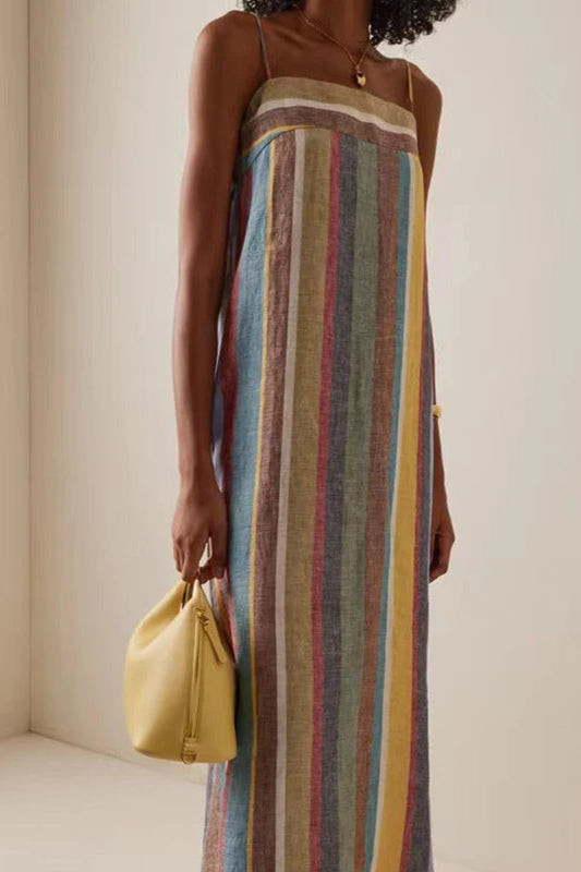 Vestido Boho com Alças Listradas Estampadas