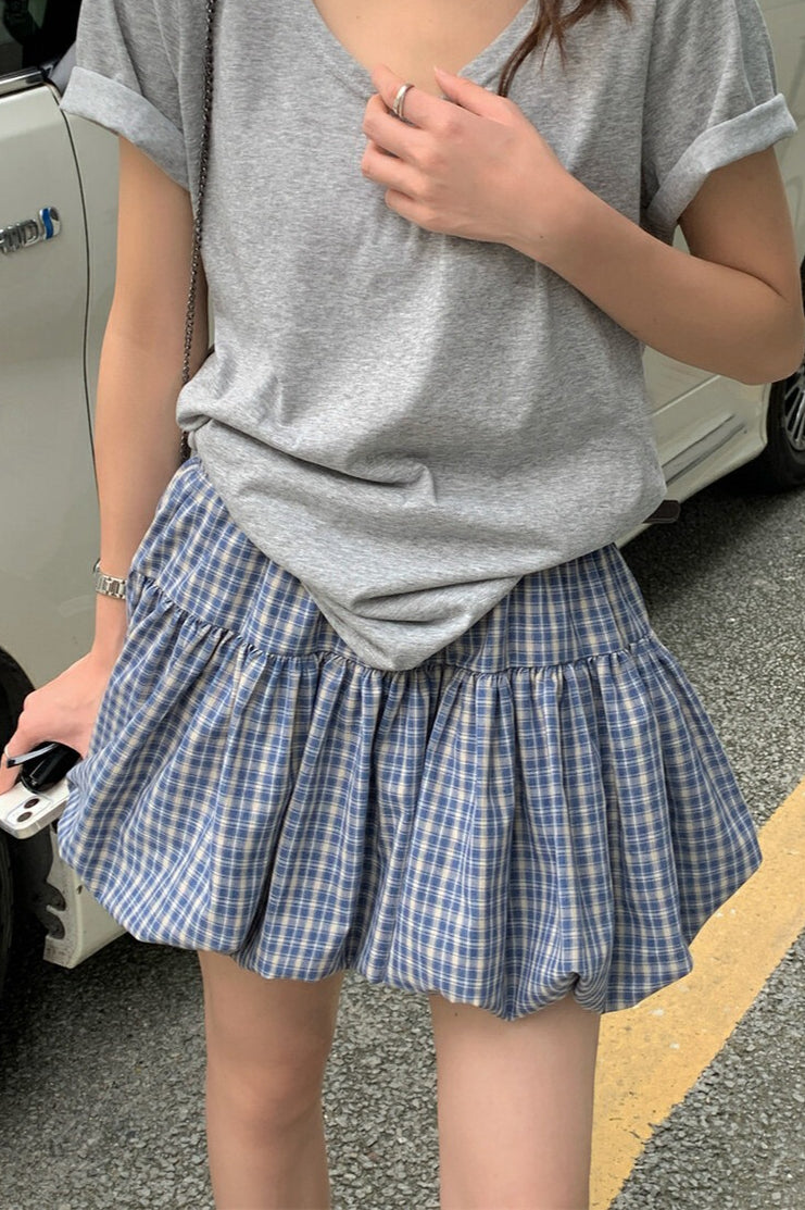 Gonna corta a vita alta a quadri Tulip