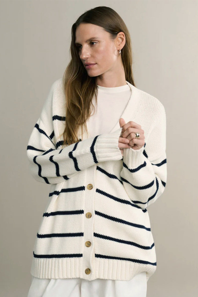 V-Neck Striped Cotton Sweater