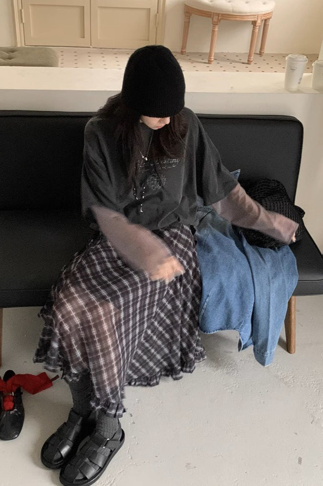 Vintage Two-Tone Plaid Asymmetrical Skirt