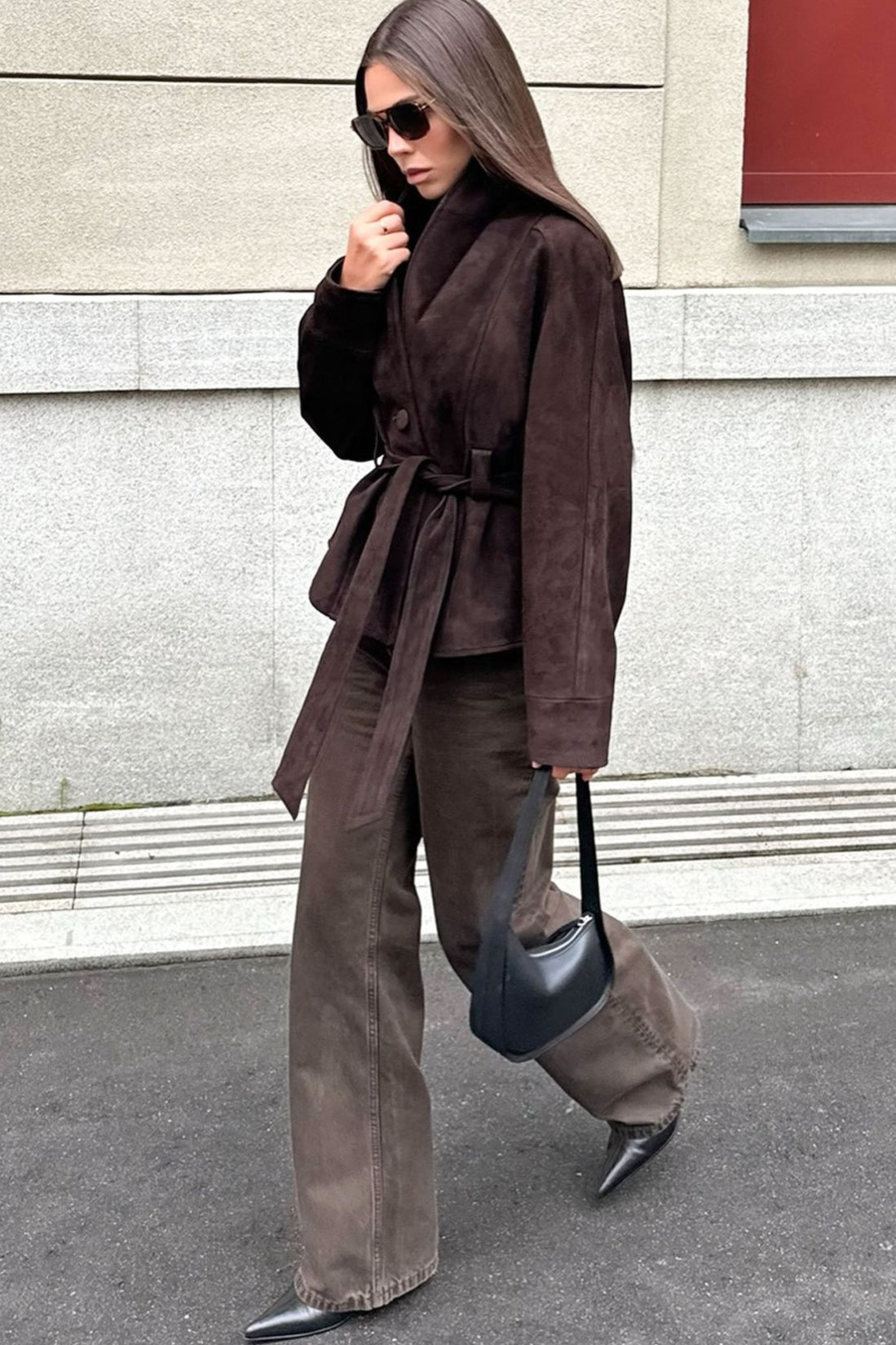 Giacca vintage in pelle scamosciata a maniche lunghe