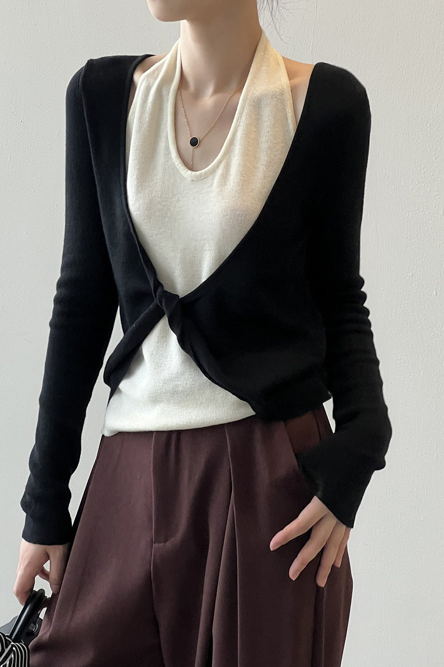 Dlouhé tričko s vrstveným patchworkovým halterem a dlouhým rukávem