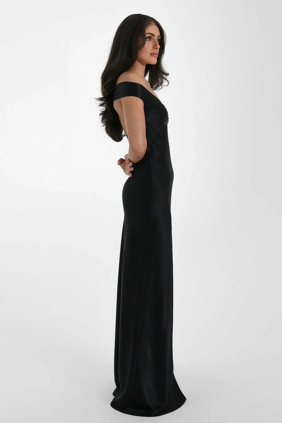 Vintage Satin Mermaid Off Shoulder Maxi Dress