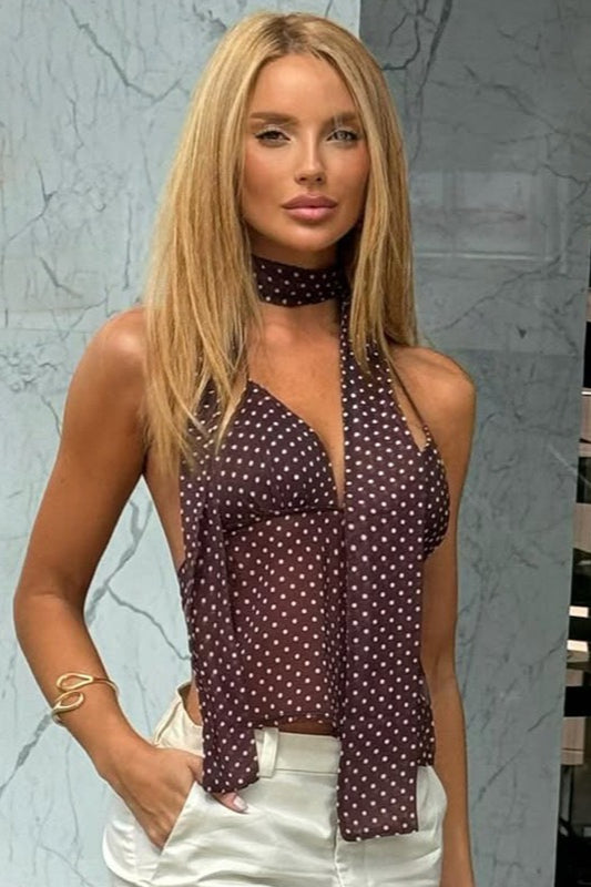 Sexy Polka Dot Deep V Tie Cami Top